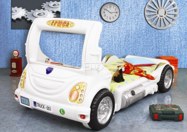 Postel auto KAMIÓN a psací stůl - bílý - SKLADEM